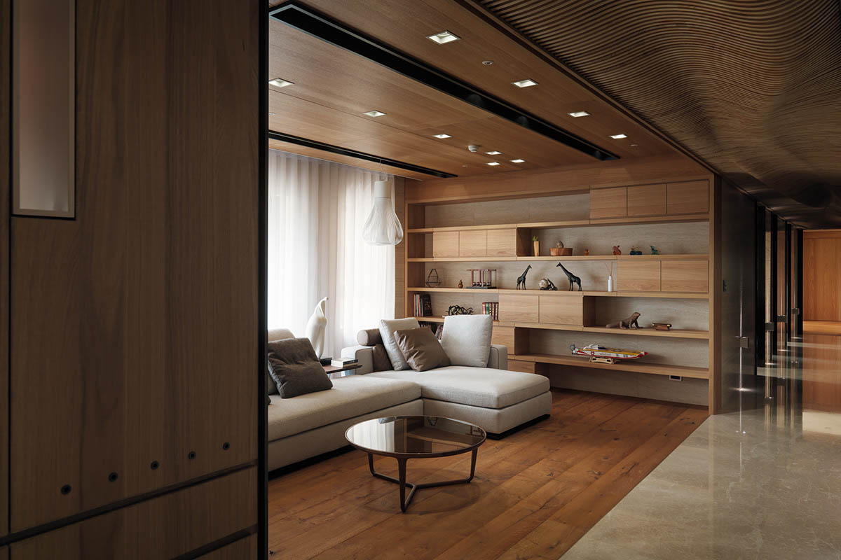 A wood accented living space