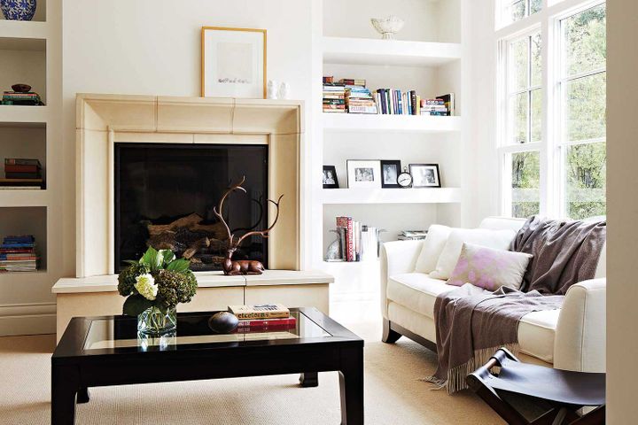 White, black and brown coloured living space.